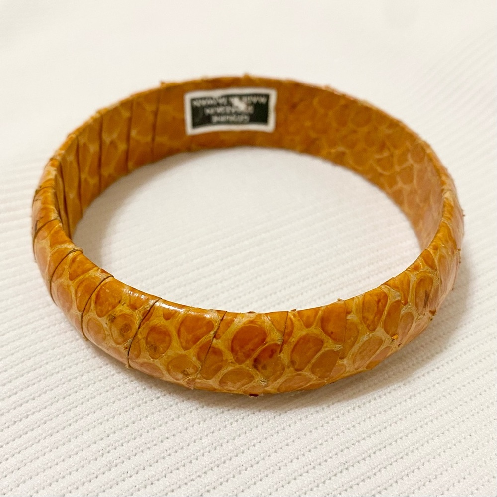 Genuine Snakeskin Taiwan Orange Wrapped Bangle Bracelet Vintage